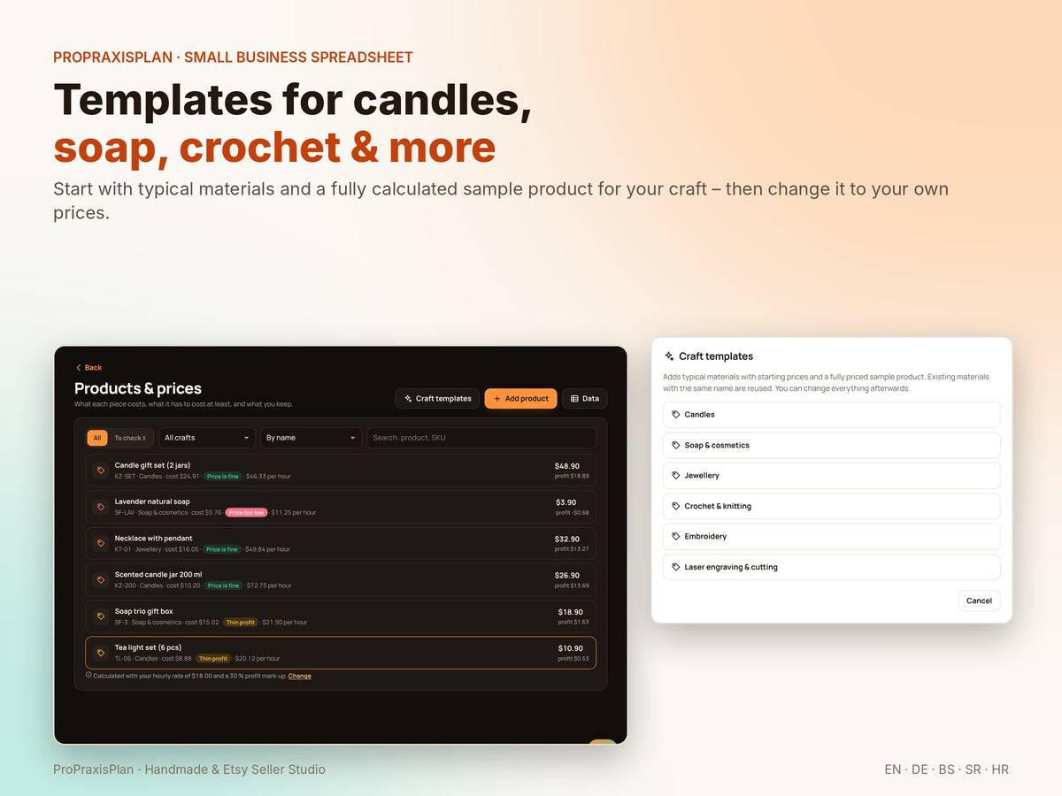 Seller Studio – templates for candles, soap, crochet and more