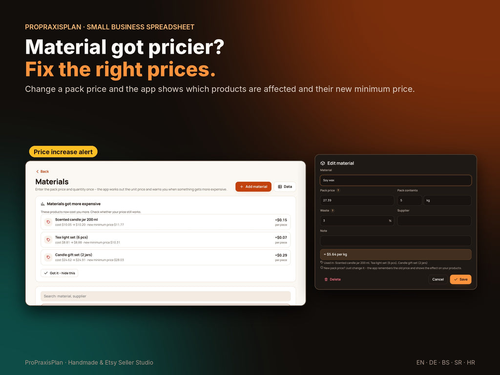 Seller Studio – material got pricier? Fix the right prices