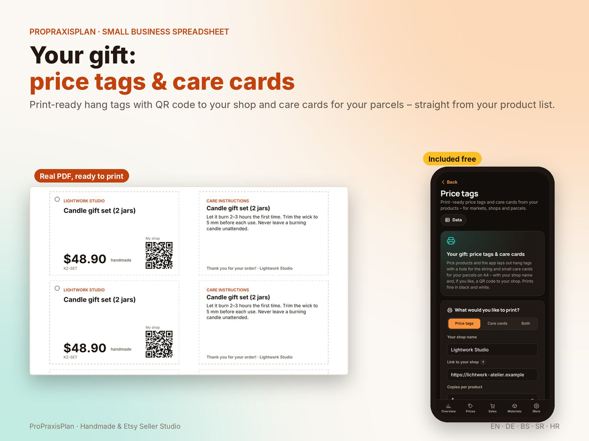 Seller Studio – your gift: price tags and care cards