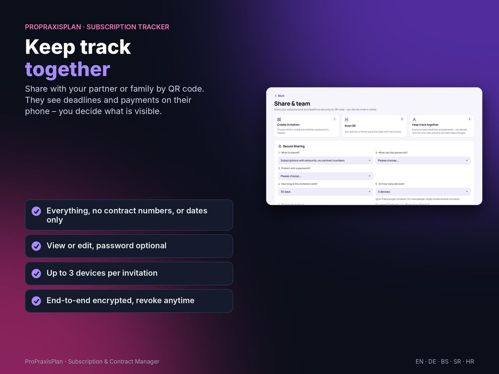 Subscription & Contract Manager – keep track together via QR code