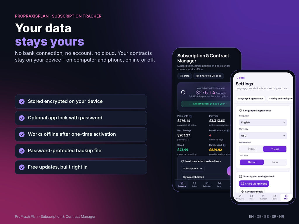 Subscription & Contract Manager – your data stays yours