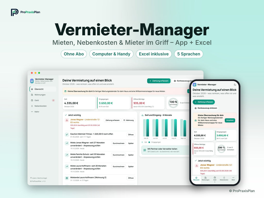 Vermieter-Manager – Mieten, Nebenkosten & Mieter im Griff
