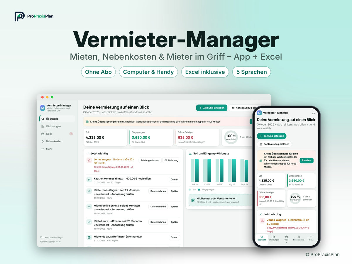 Vermieter-Manager – Mieten, Nebenkosten & Mieter im Griff