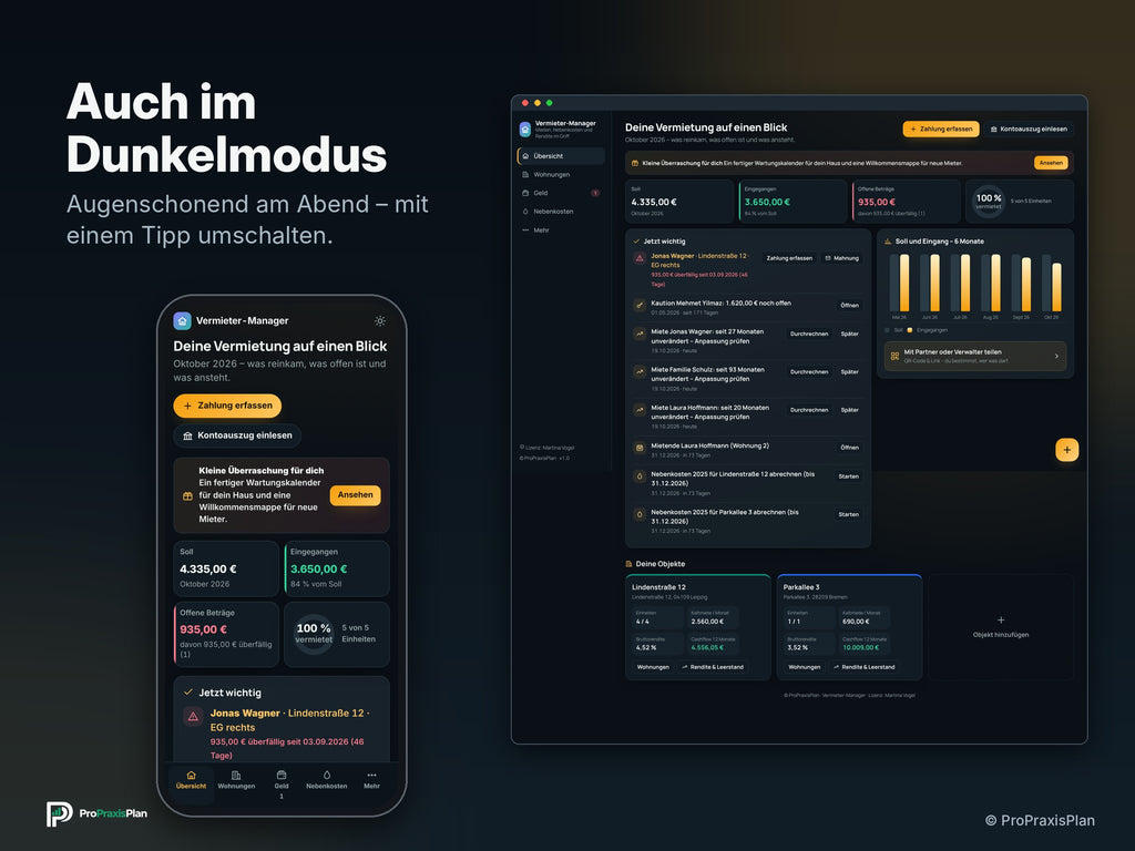 Vermieter-Manager – Auch im Dunkelmodus