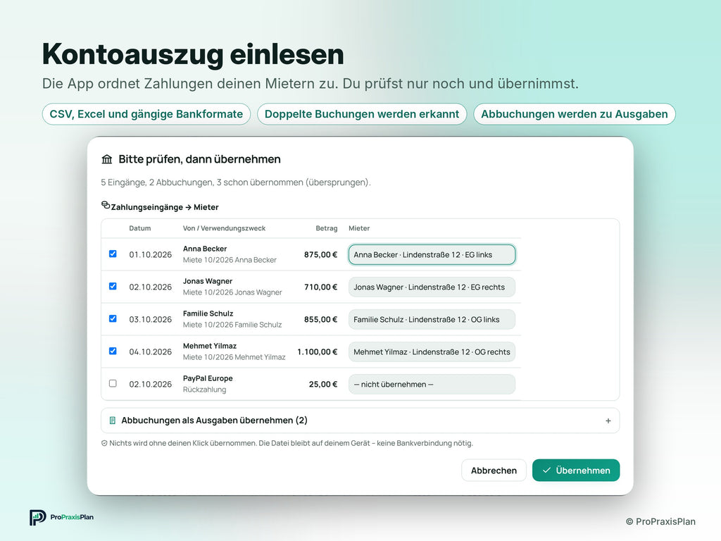 Vermieter-Manager – Kontoauszug einlesen
