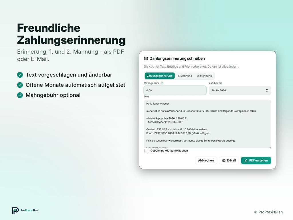 Vermieter-Manager – Freundliche Zahlungserinnerung