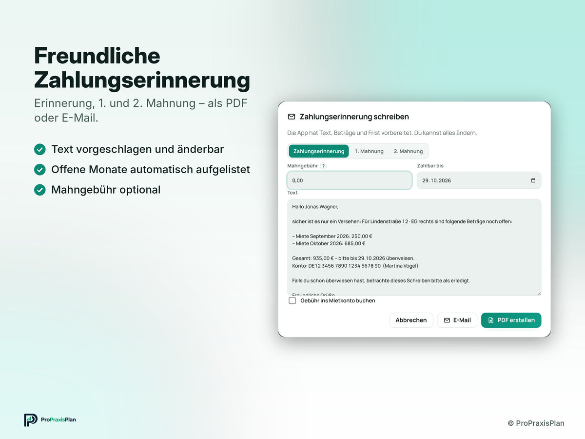 Vermieter-Manager – Freundliche Zahlungserinnerung
