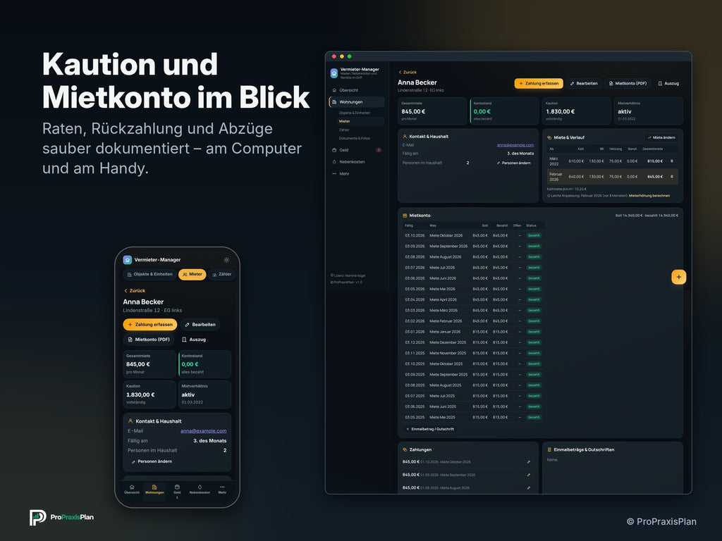 Vermieter-Manager – Kaution und Mietkonto im Blick