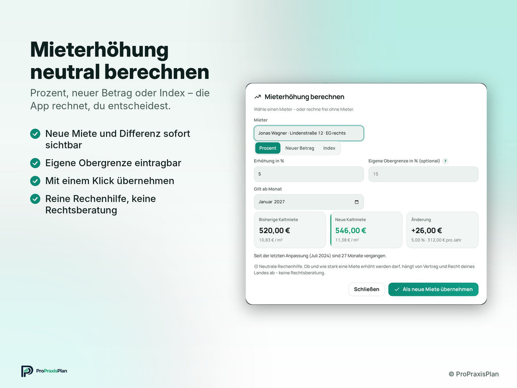 Vermieter-Manager – Mieterhöhung neutral berechnen