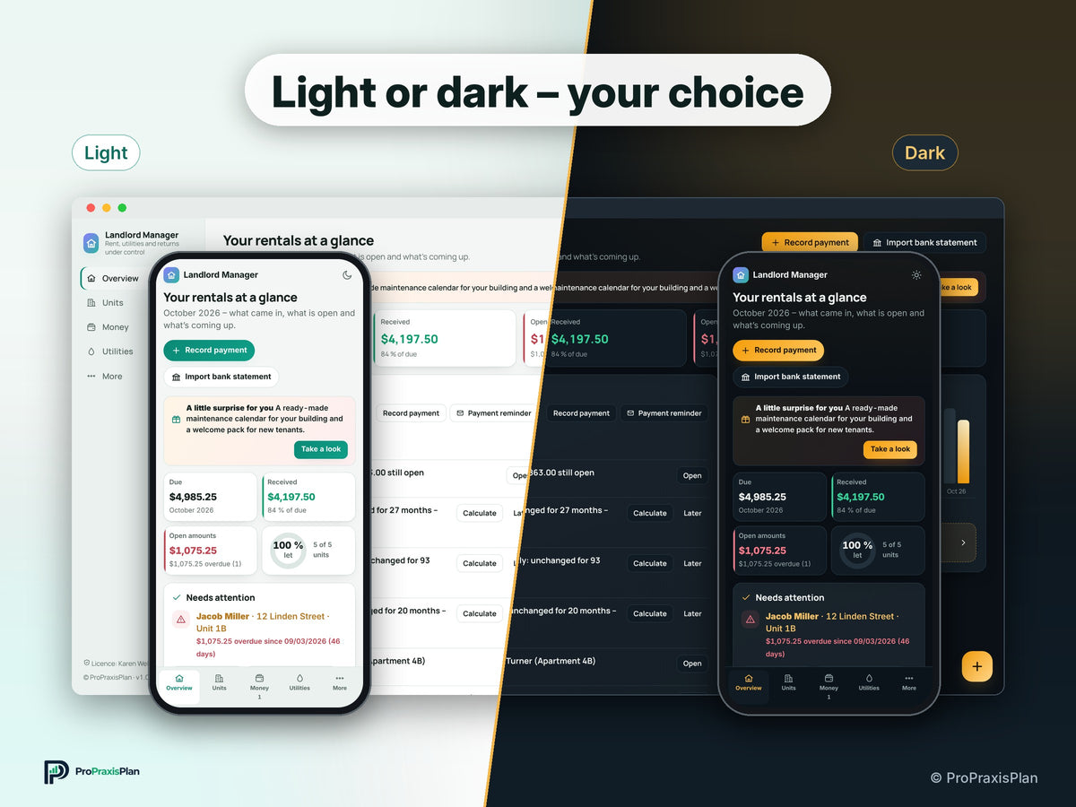 Landlord Manager – Light or dark – your choice
