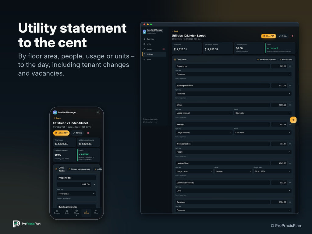 Landlord Manager – Utility statement to the cent