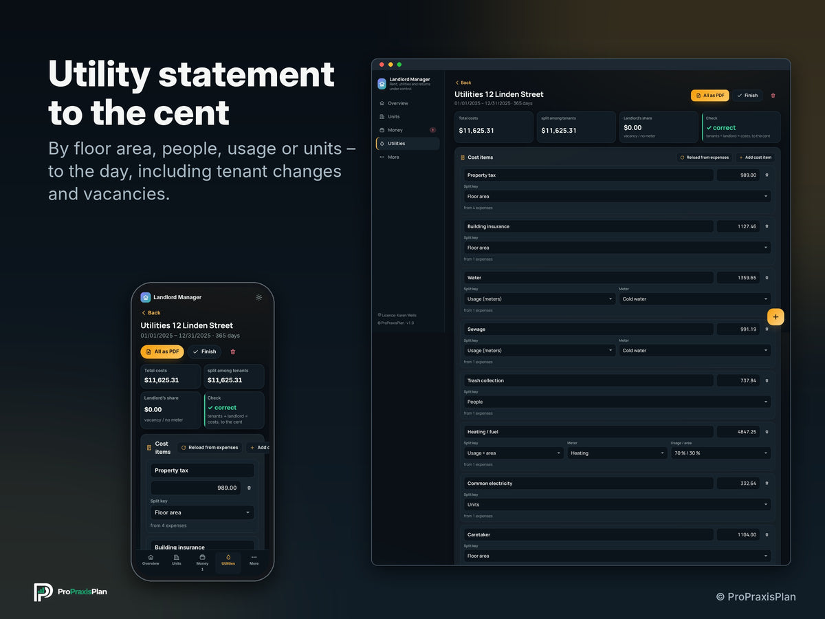 Landlord Manager – Utility statement to the cent