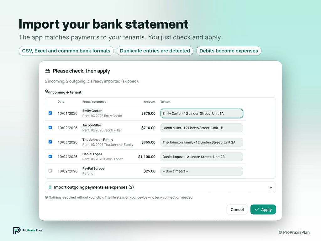 Landlord Manager – Import your bank statement