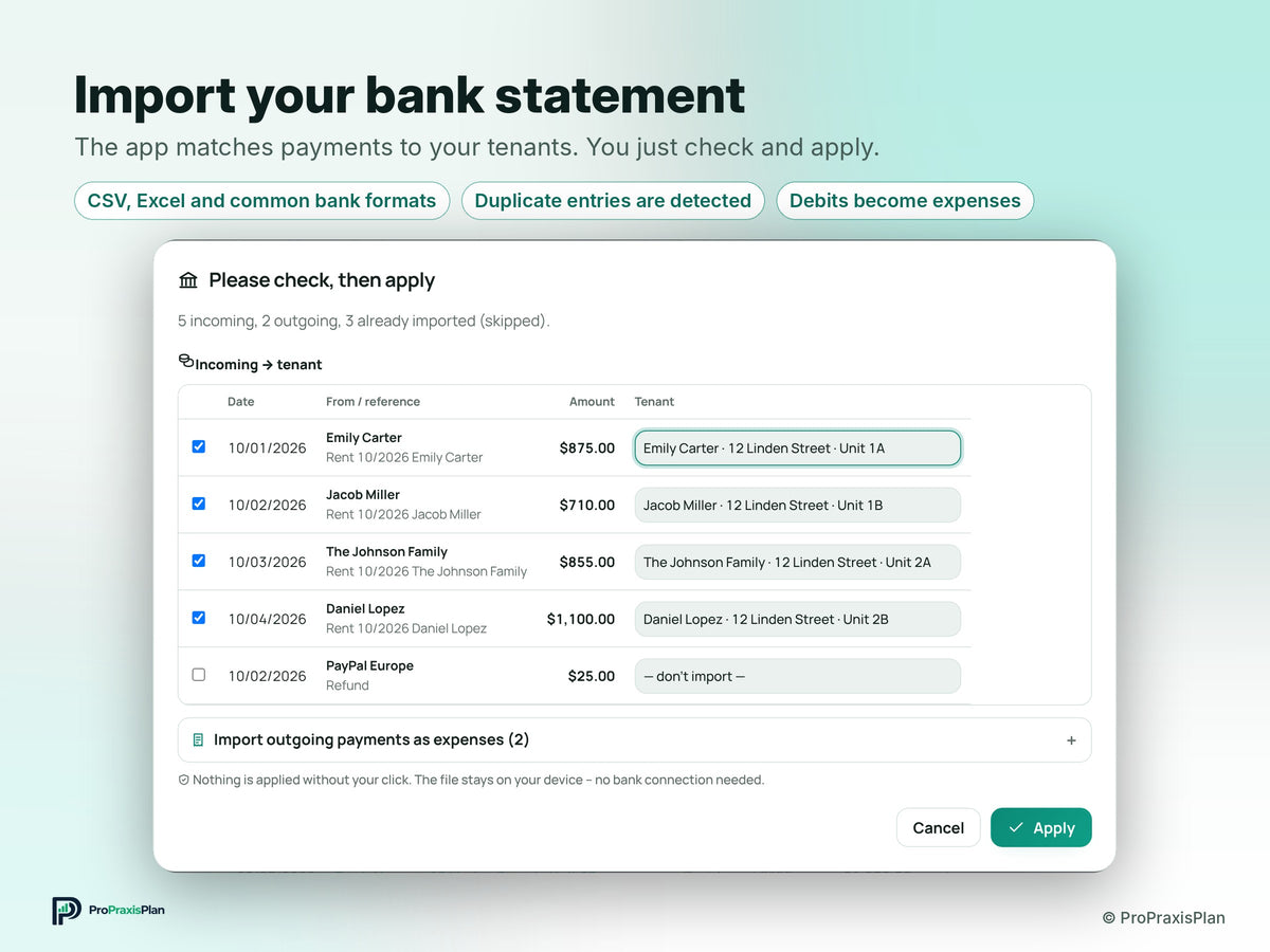 Landlord Manager – Import your bank statement