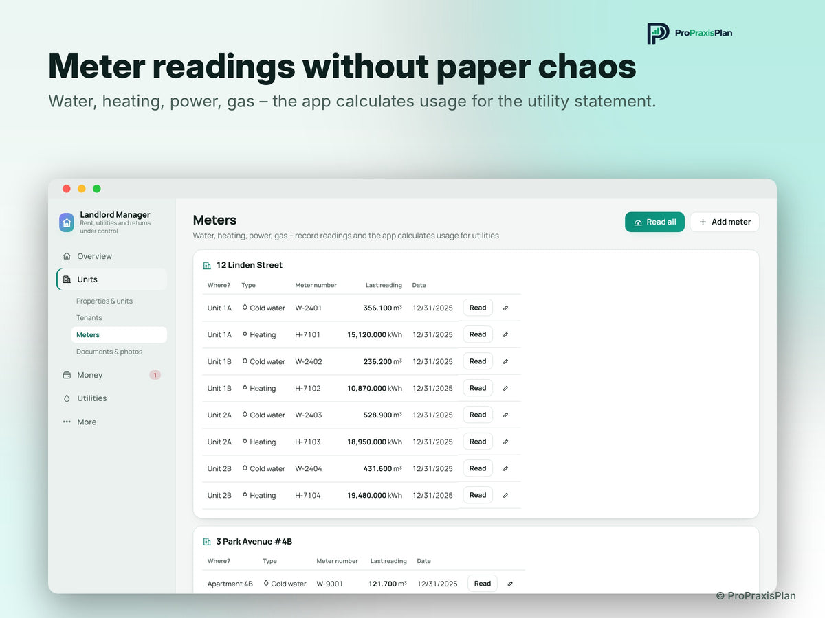Landlord Manager – Meter readings without paper chaos
