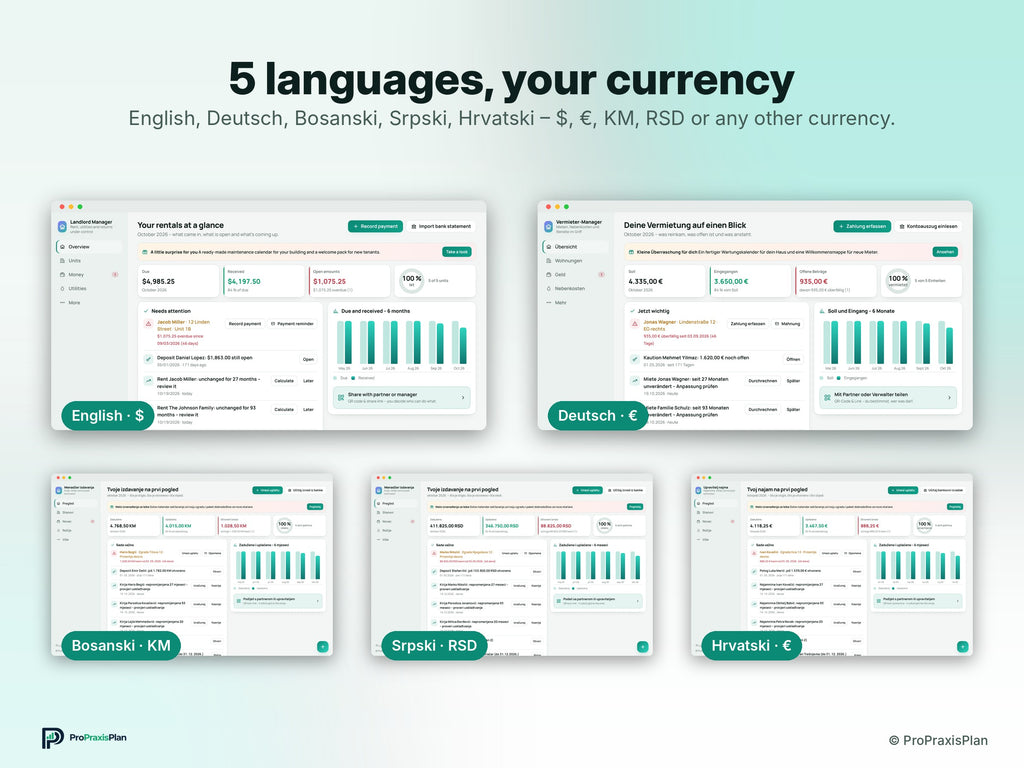 Landlord Manager – 5 languages, your currency