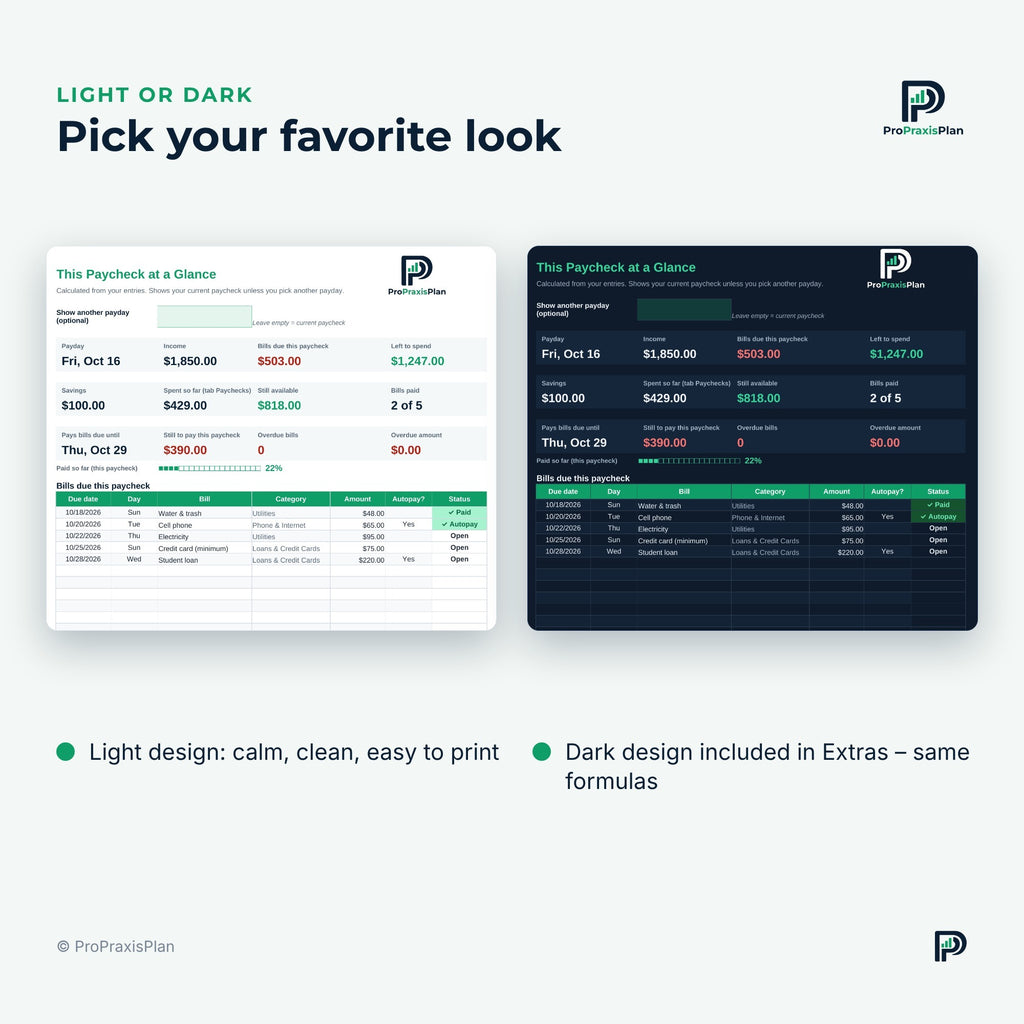 Bill Tracker – light or dark design