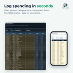 Transactions tab for logging spending with date, amount and category on a phone