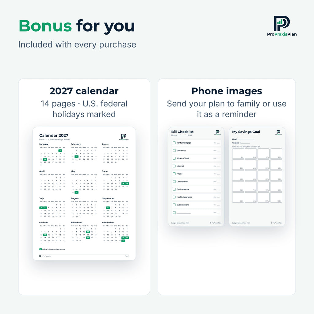 Bonus 2027 calendar with U.S. holidays and phone images to share