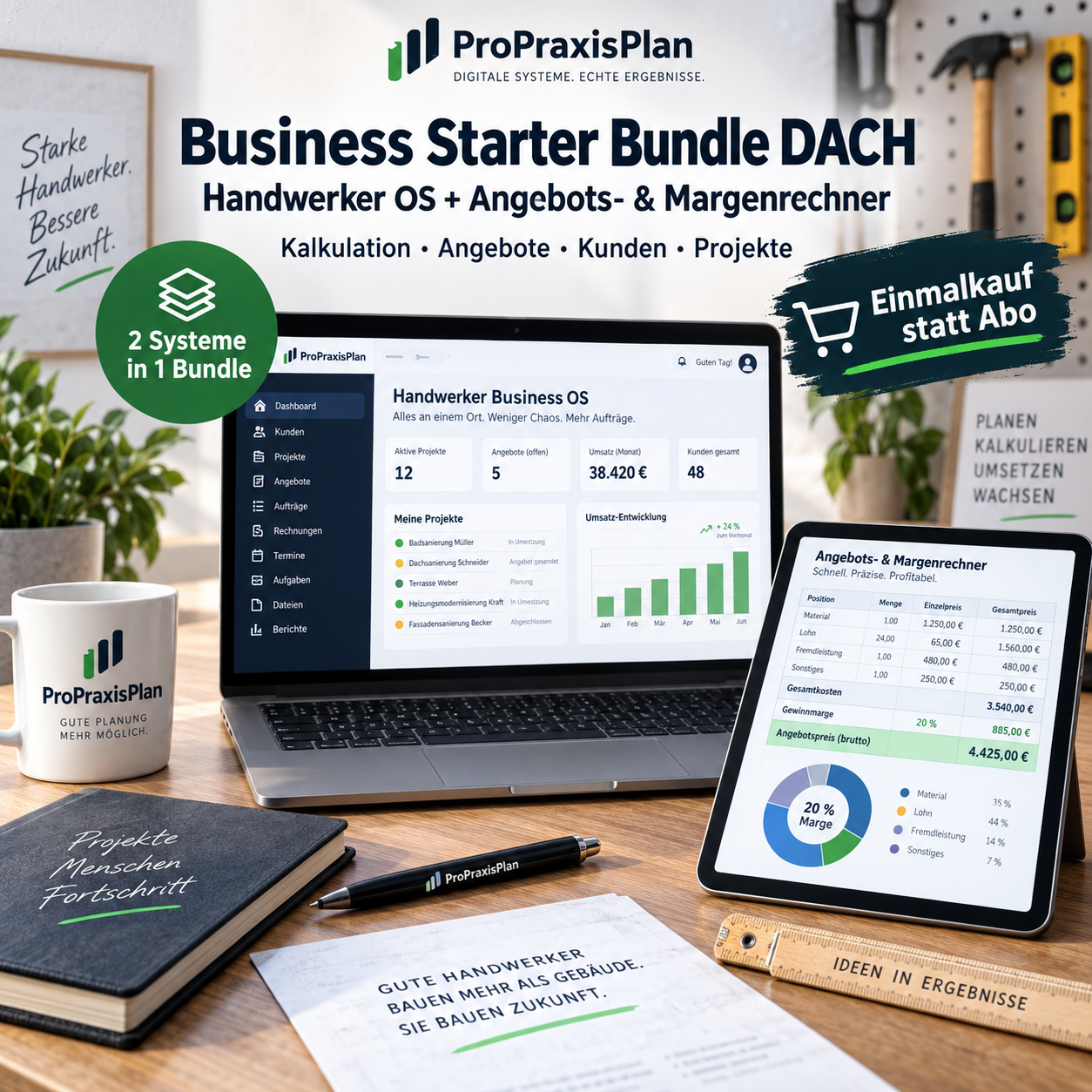 Business Starter Bundle DACH – Handwerker OS und Angebots- & Margenrechner