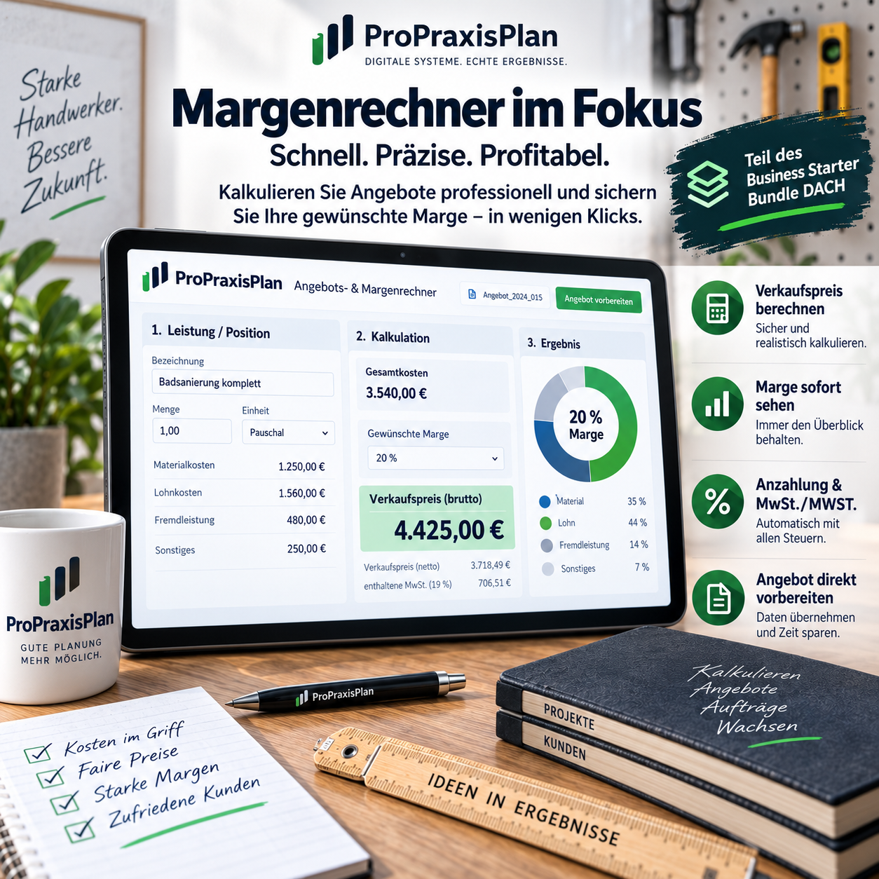 Angebots- und Margenrechner im Fokus – Verkaufspreis, Marge, MwSt. und Angebot