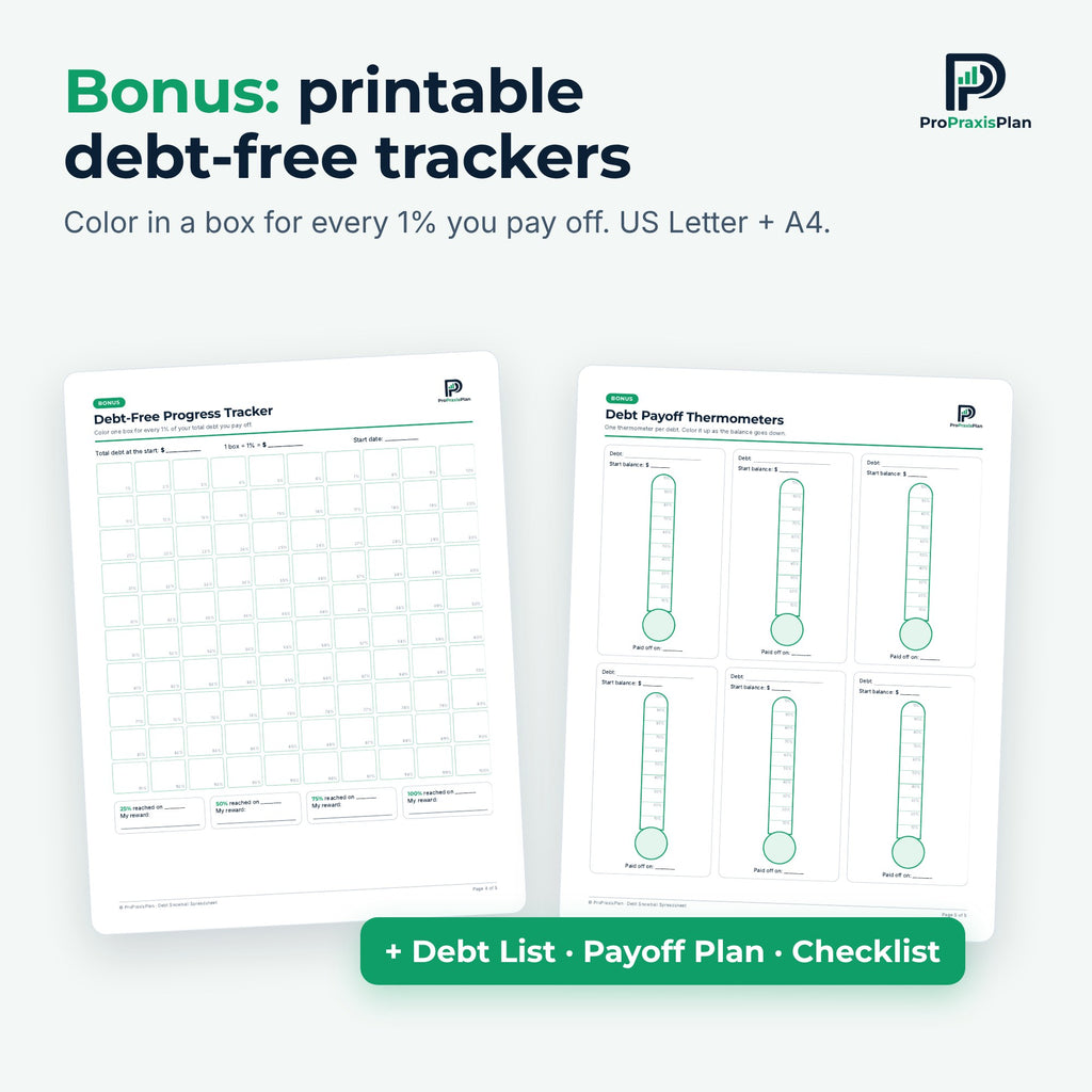 Debt Snowball Spreadsheet – bonus printable debt-free trackers