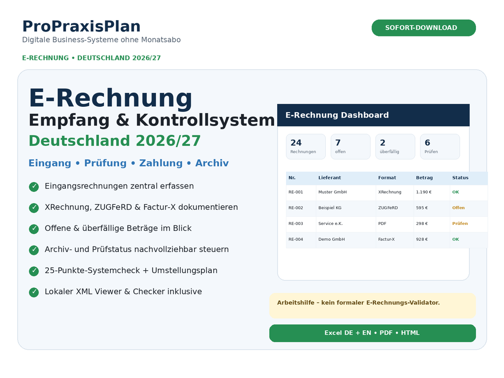 E-Rechnung Empfang und Kontrollsystem Pro Deutschland 2026/27 – Übersicht