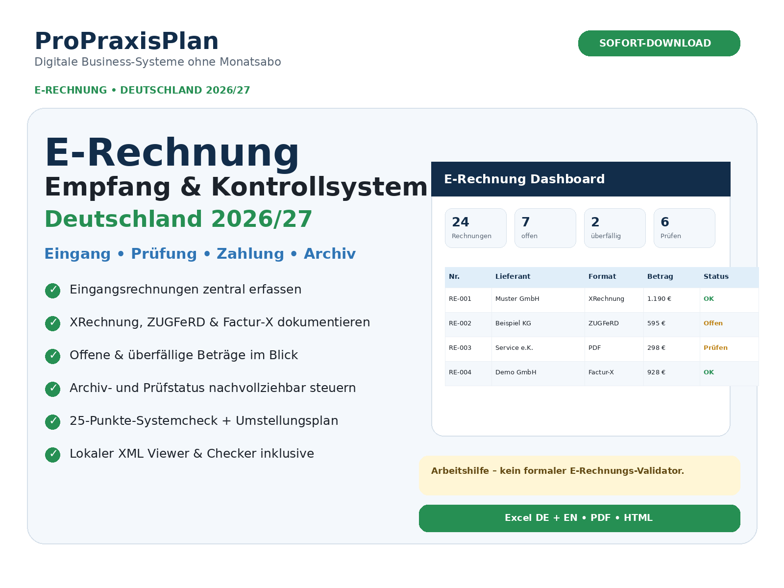 E-Rechnung Empfang und Kontrollsystem Pro Deutschland 2026/27 – Übersicht