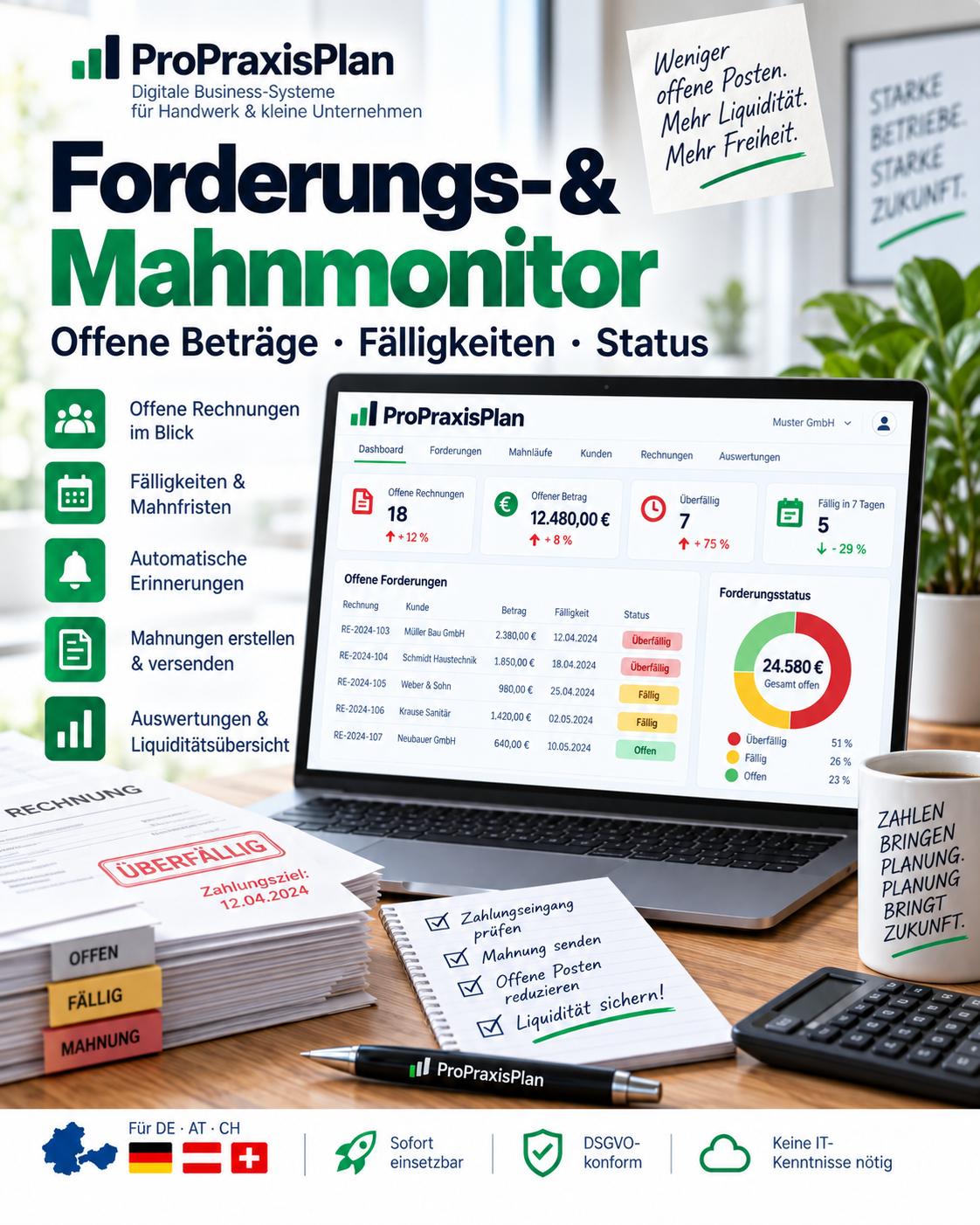 Forderungs- & Mahnmonitor Pro DACH – Offene Beträge, Fälligkeiten und Status