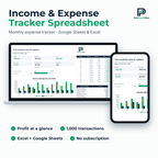 Income & Expense Tracker spreadsheet for Excel and Google Sheets on laptop and phone