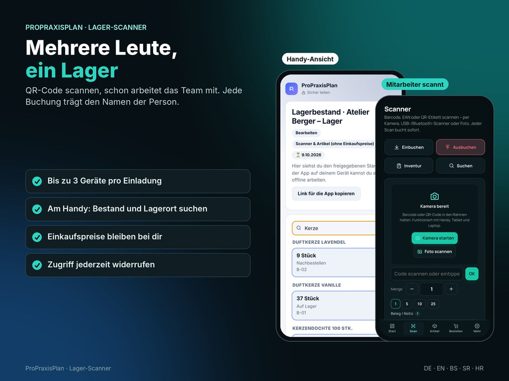 Mehrere Leute, ein Lager: Bestand am Handy per QR-Code und Mitarbeiter scannen selbst