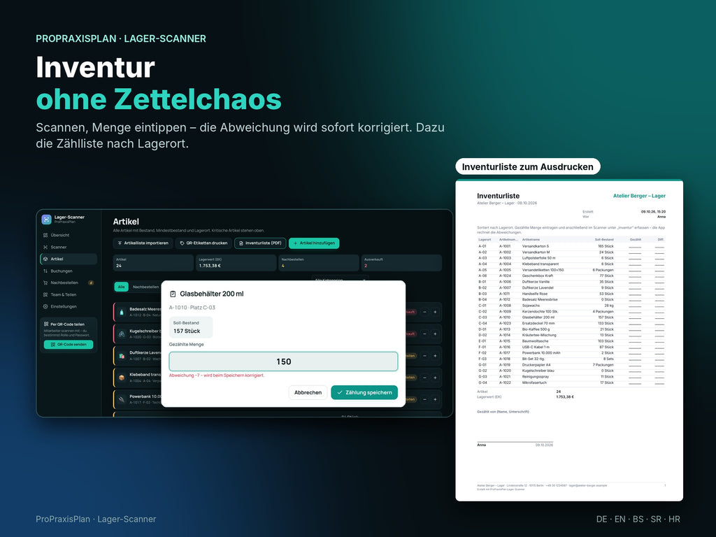 Inventur per Scan mit Inventurliste zum Ausdrucken