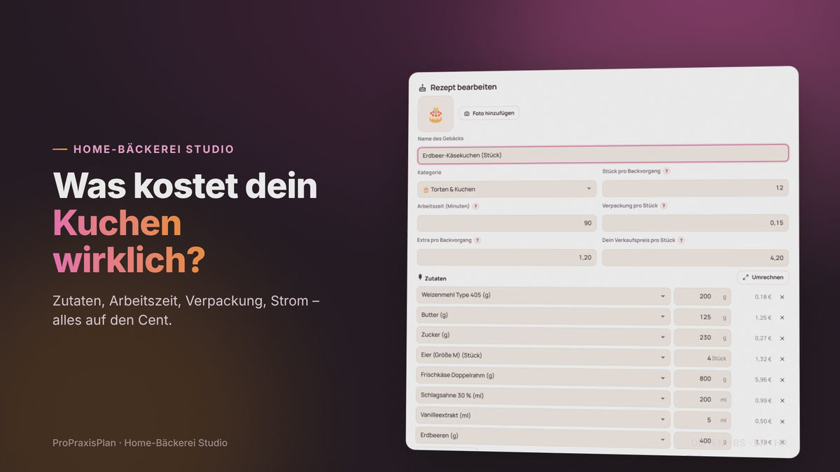 Home-Bäckerei Studio im Video: Rezeptkosten, Preise und Bestellungen