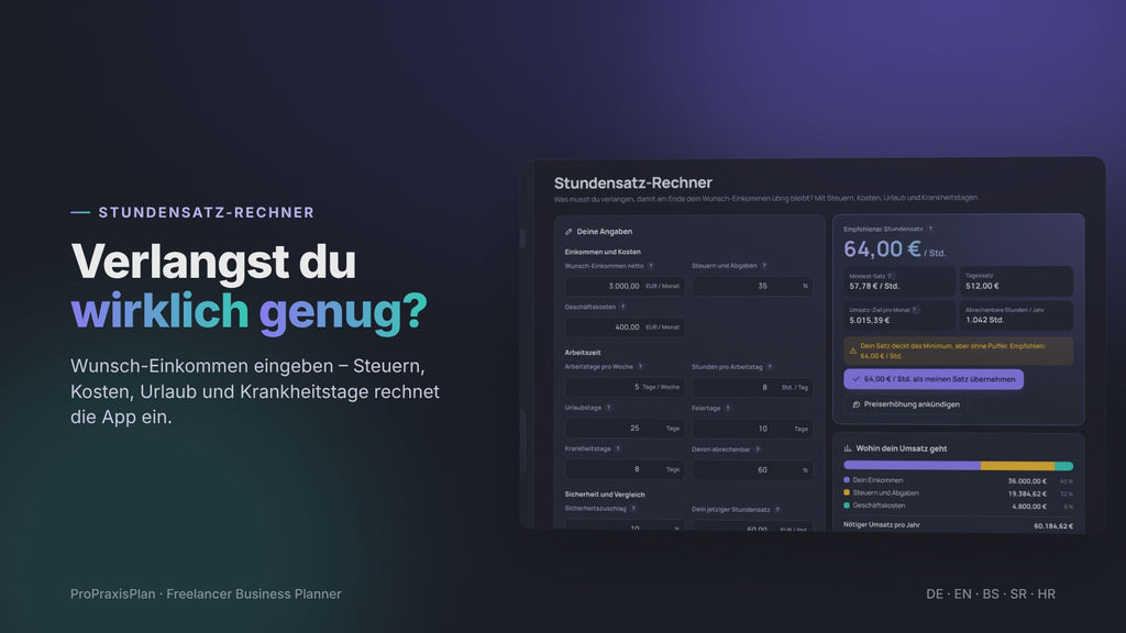 Freelancer Business Planner im Video: Stundensatz, Angebote und Einnahmen