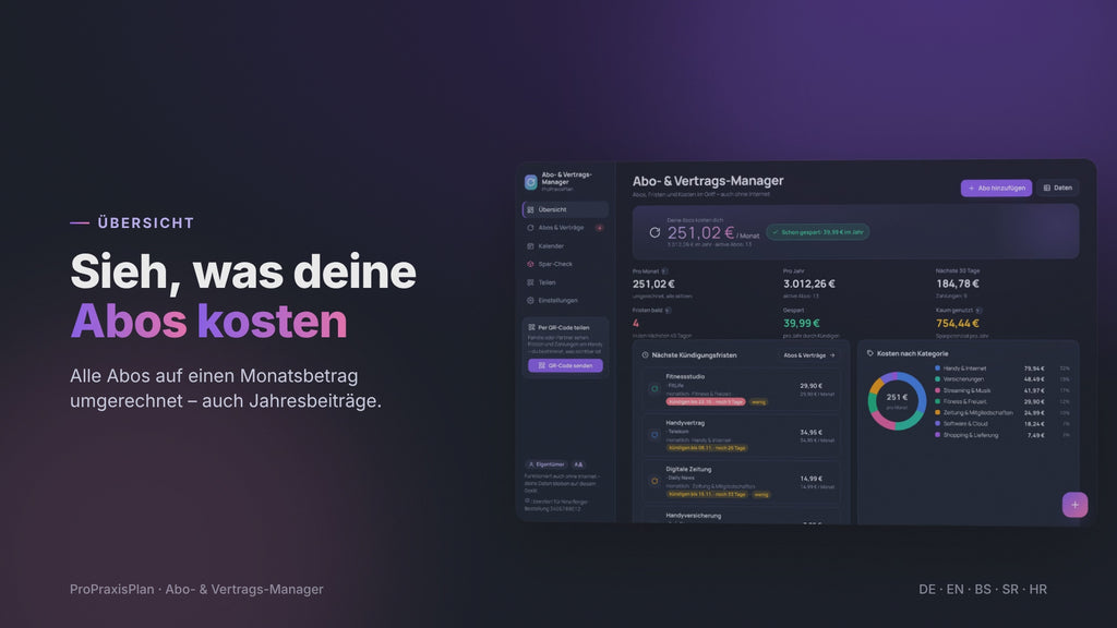 Abo- und Vertrags-Manager im Video: Kosten, Fristen, Kündigung und Spar-Check
