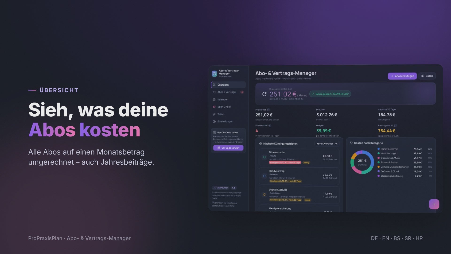 Abo- und Vertrags-Manager im Video: Kosten, Fristen, Kündigung und Spar-Check
