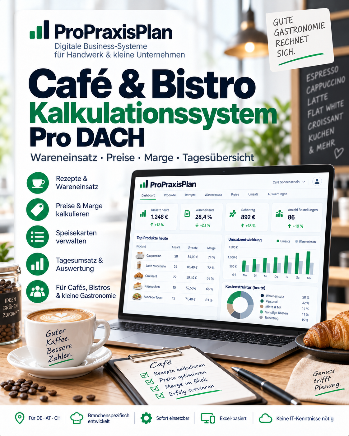 Café Preis- & Gewinnkalkulator Pro DACH – Wareneinsatz, Preise und Marge