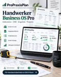 Handwerker Business OS Pro Excel-System mit Kalkulation CRM Angeboten Projekten Kosten Marge Zahlungen und Dashboard