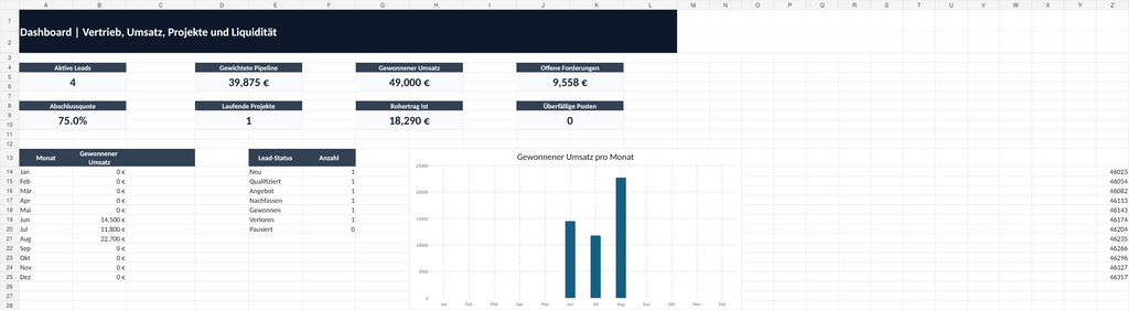 Echte Dashboard-Ansicht des ProPraxisPlan Handwerker Business OS Pro