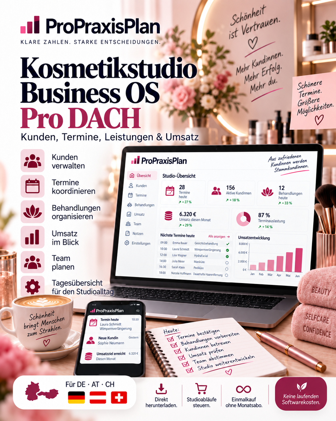 Kosmetikstudio Business OS Pro DACH – DACH, Einmalkauf, Download, kein Monatsabo