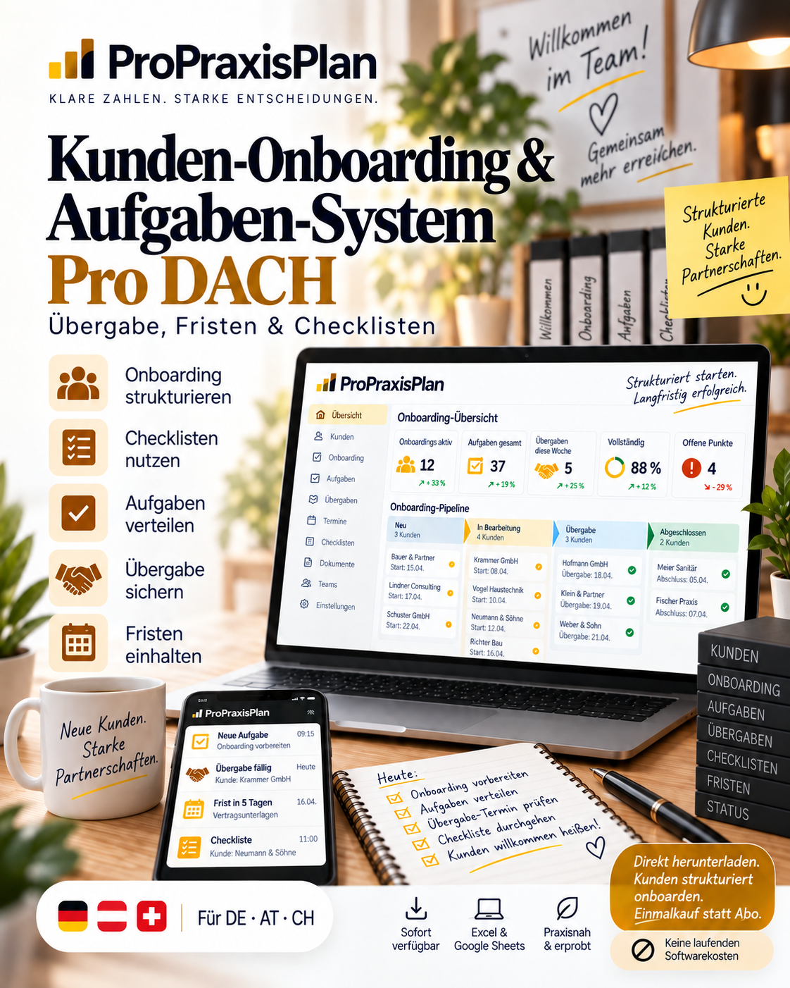 Kunden-Onboarding & Aufgaben-System Pro DACH – DACH, Einmalkauf, Download, kein Monatsabo