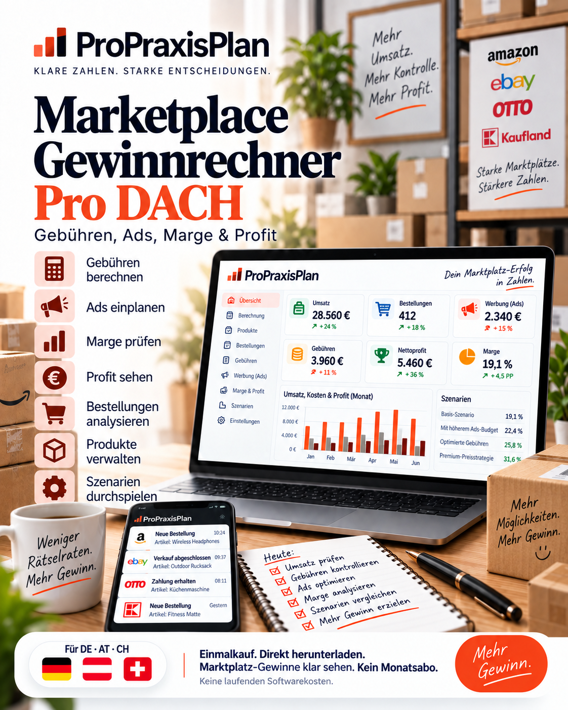 Marketplace Gewinnrechner Pro DACH – DACH, Einmalkauf, Download, kein Monatsabo
