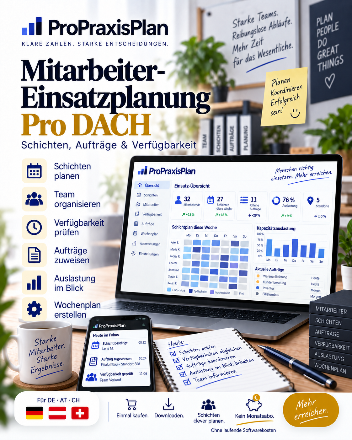 Mitarbeiter-Einsatzplanung Pro DACH – DACH, Einmalkauf, Download, kein Monatsabo