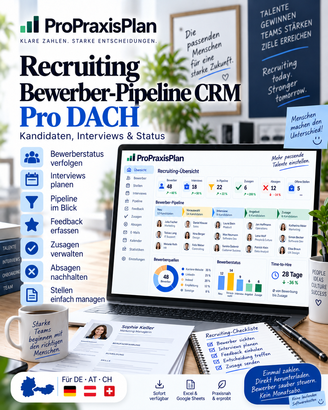 Recruiting Bewerber-Pipeline CRM Pro DACH – DACH, Einmalkauf, Download, kein Monatsabo