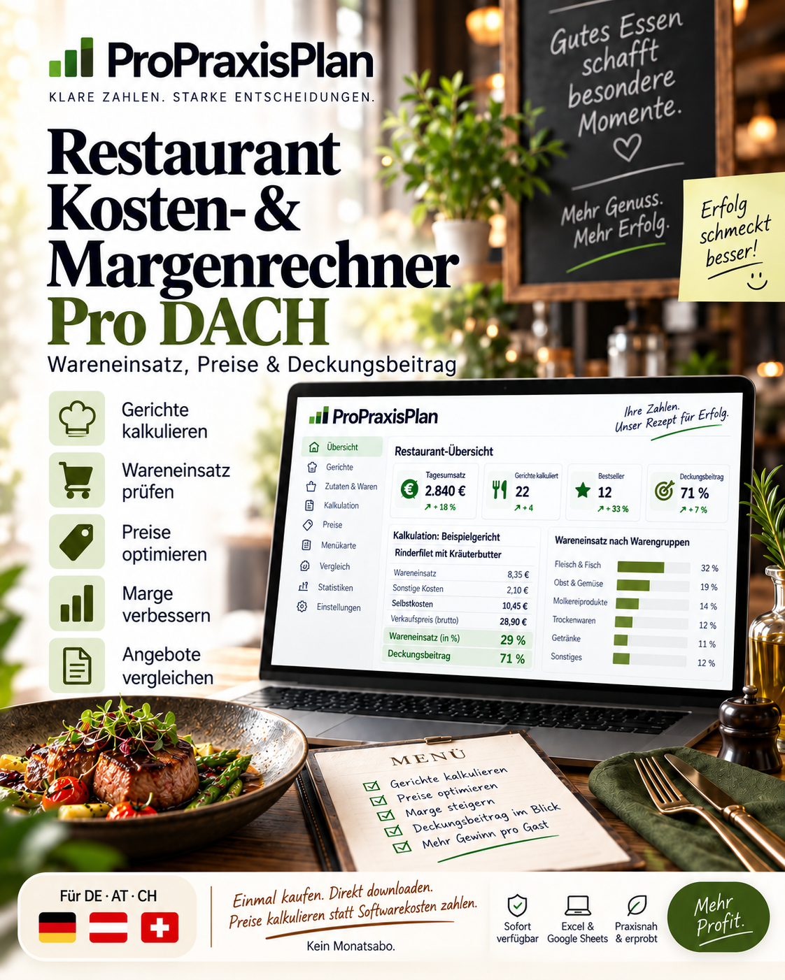 Restaurant Kosten- & Margenrechner Pro DACH – DACH, Einmalkauf, Download, kein Monatsabo