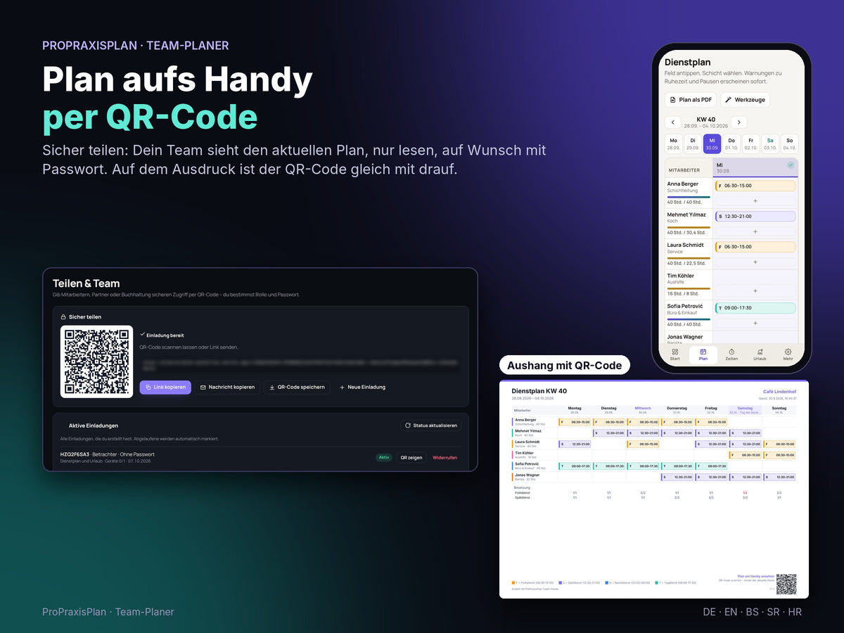 Dienstplan sicher per QR-Code aufs Handy teilen und als Aushang mit QR-Code drucken