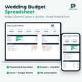 Wedding Budget Spreadsheet for Excel and Google Sheets on laptop and phone