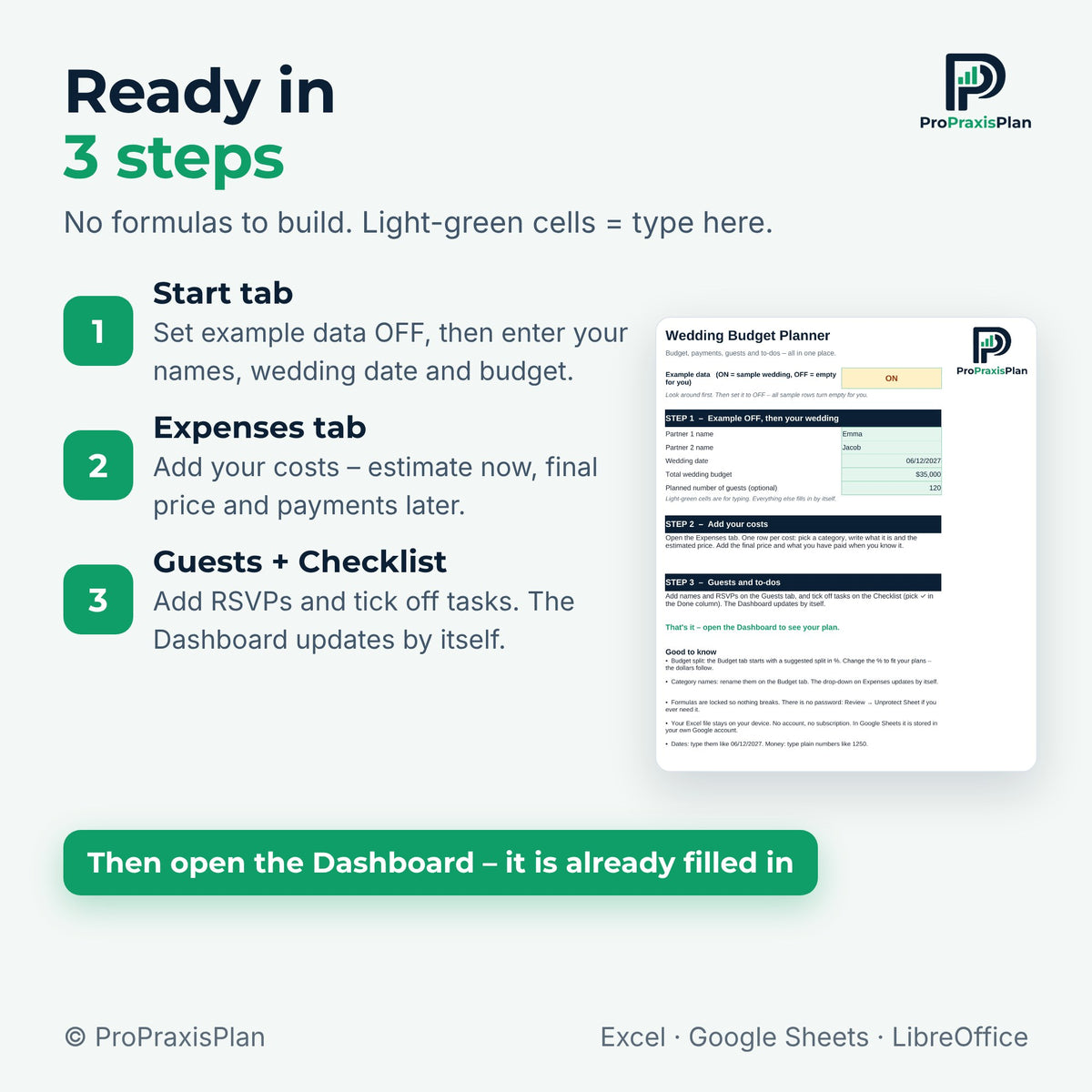 Wedding Budget Spreadsheet – ready in 3 steps